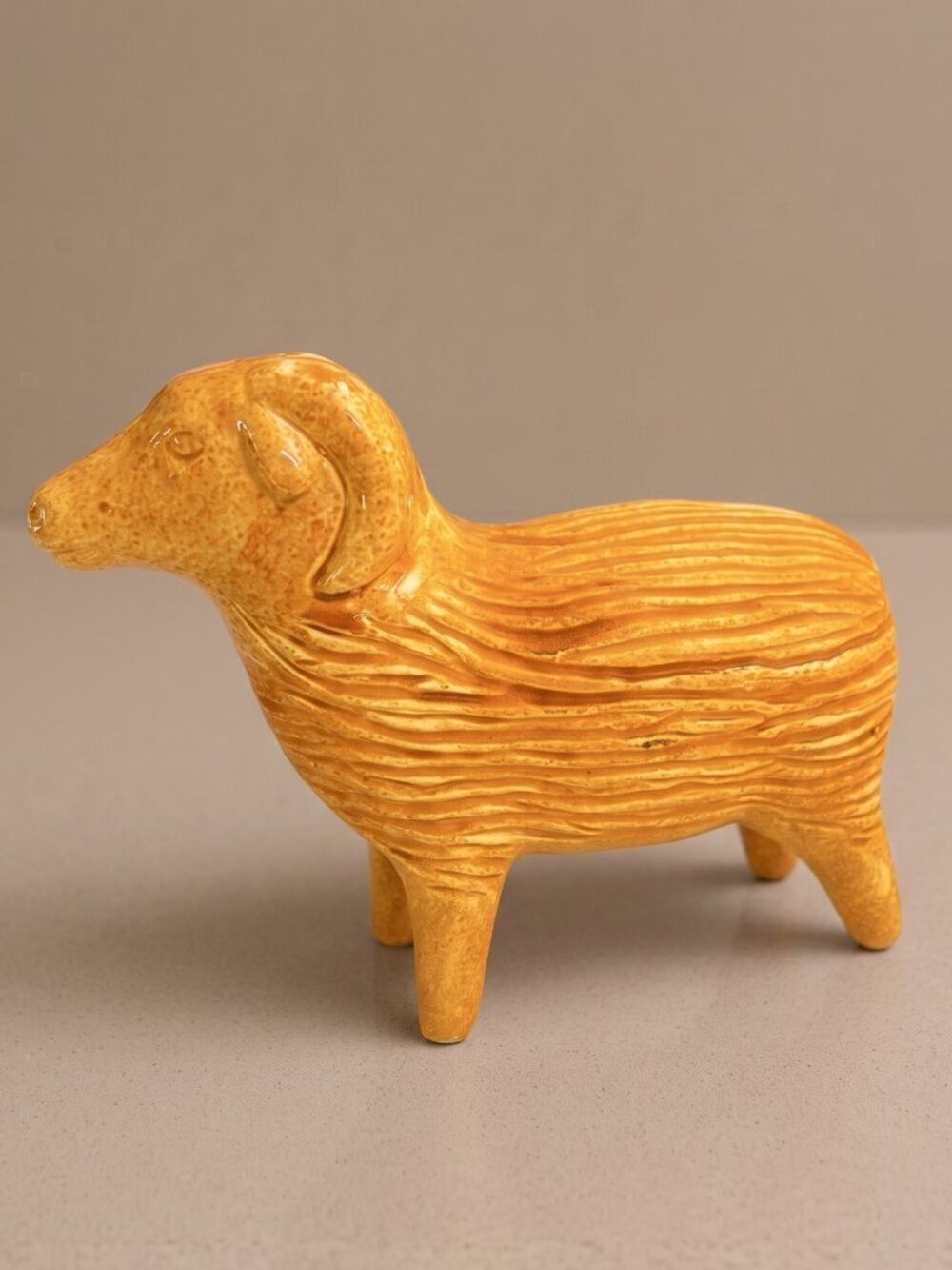 Vintage 1970s Art Pottery Ram Sheep Chia Cress Seed Planter 7.25” Rustic Folk Ar